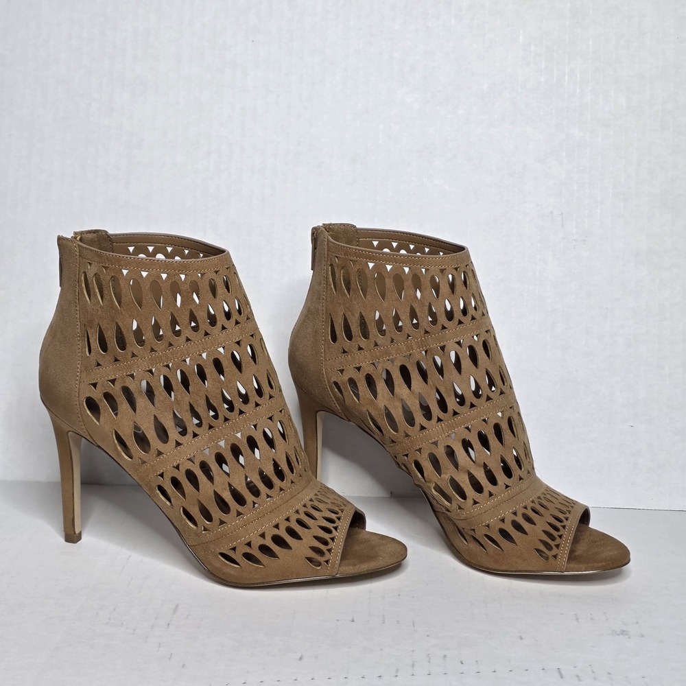 ALDO Caged Brown Ankle Bootie Heels Peep Toe Boho Ankle Boots Lace Sz 8.5